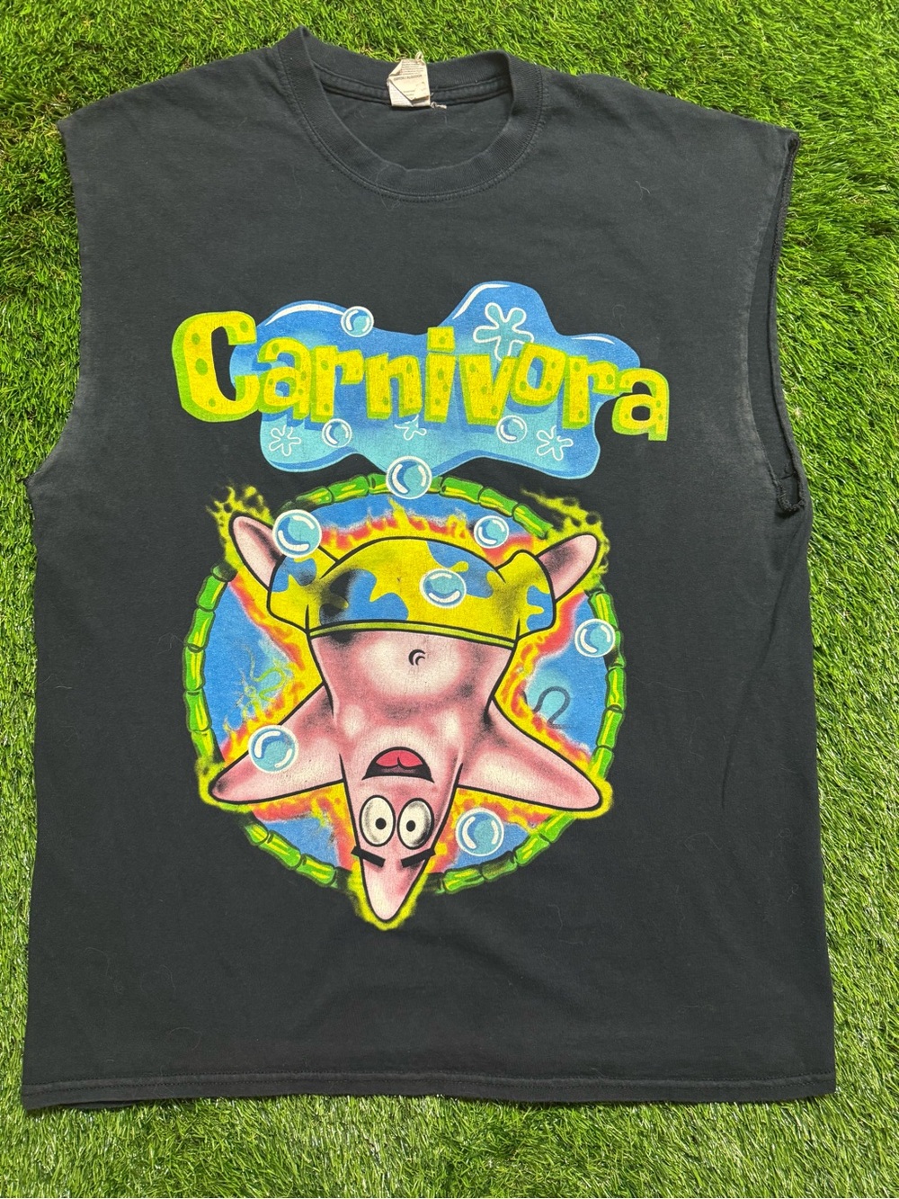 Carnivora Patrick Star SpongeBob Sleeveless T Shirt Mens L Y2K Punk‎ Grunge Tee
